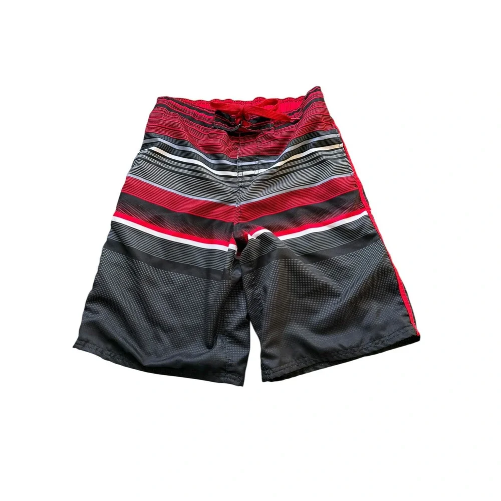 OP Board Shorts Red Black Striped Good Mesh Lined Swim Trunks Mens Size Small 28